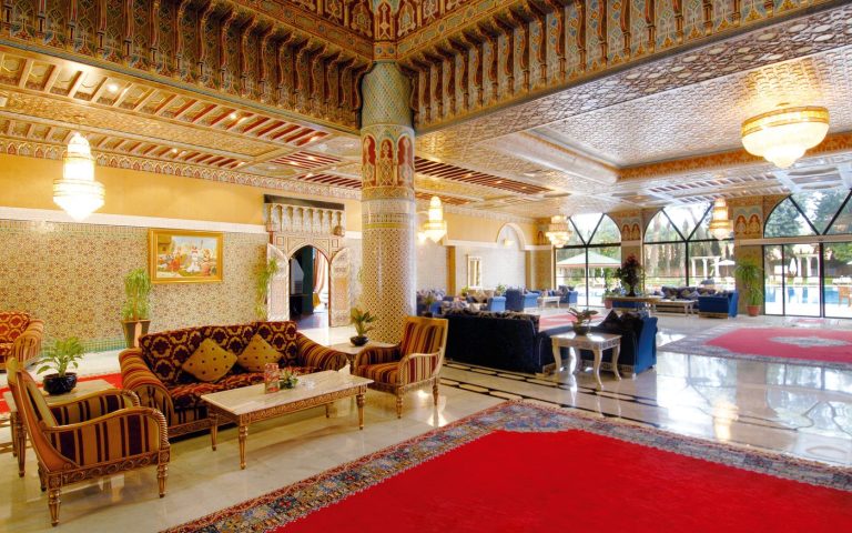 Lobby lined in carved plaster