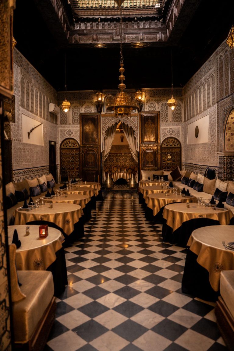 Dining hall under Moorish arches