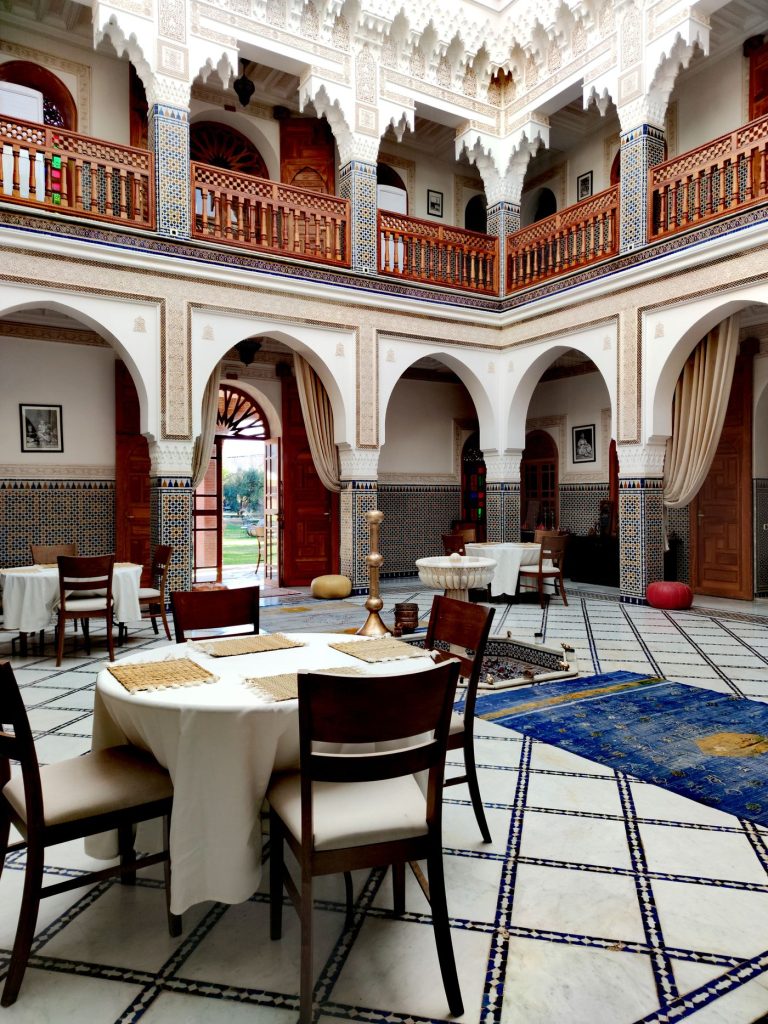 Tables in the courtyard restaurant